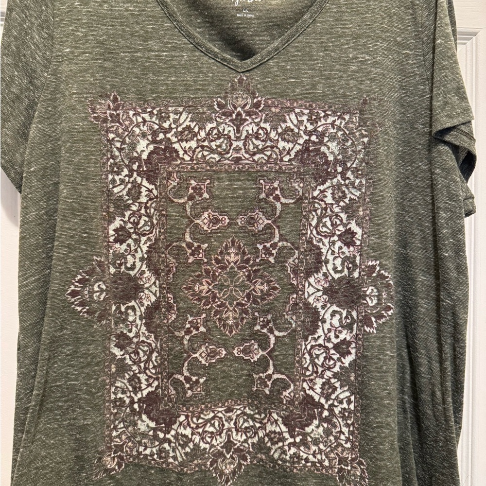 Olive Green Patterned Women's Top